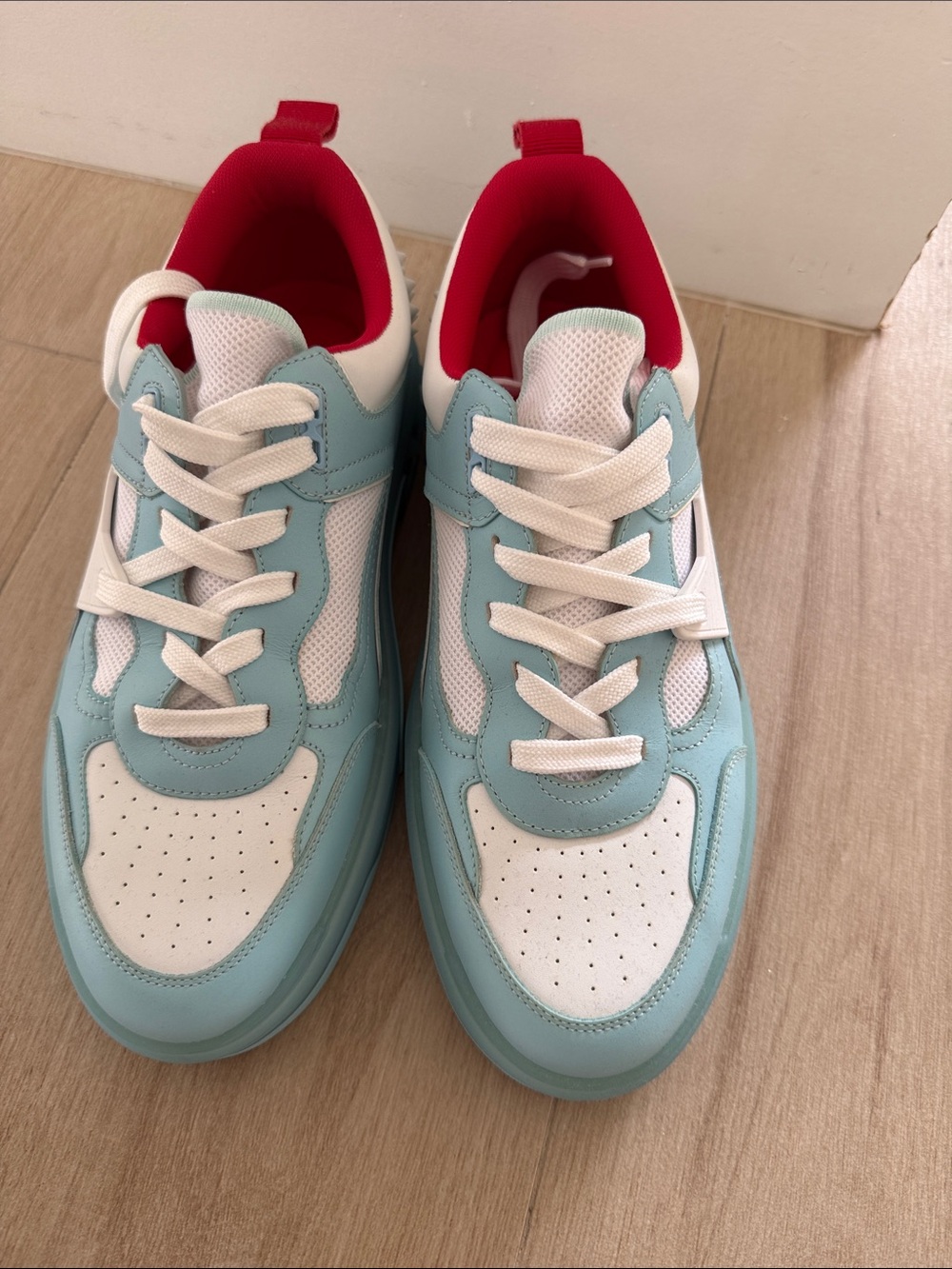 Christian Louboutin Light Blue, White & Red Low-Top Sneakers